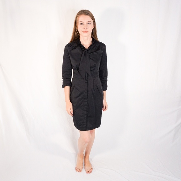 Club Monaco Dresses & Skirts - CLUB MONACO Black Button Down Shirt Dress Neck Tie